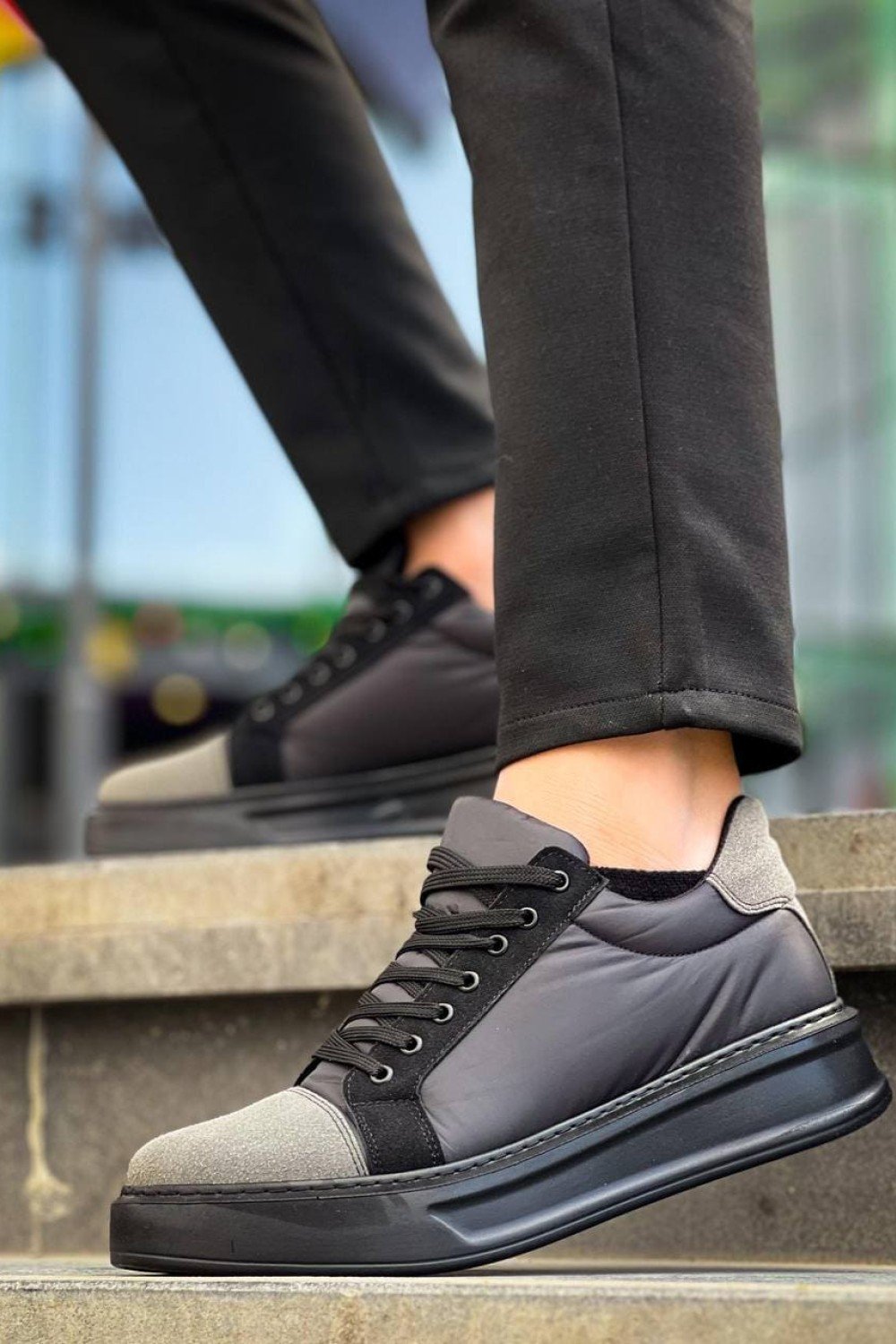 KB-X46 Erkek Günlük Bağcıklı Paraşüt Kumaş Süet Spor Sneaker Ayakkabı PKSST - Siyah/Gri – Kuback Erkek Ayakkabı