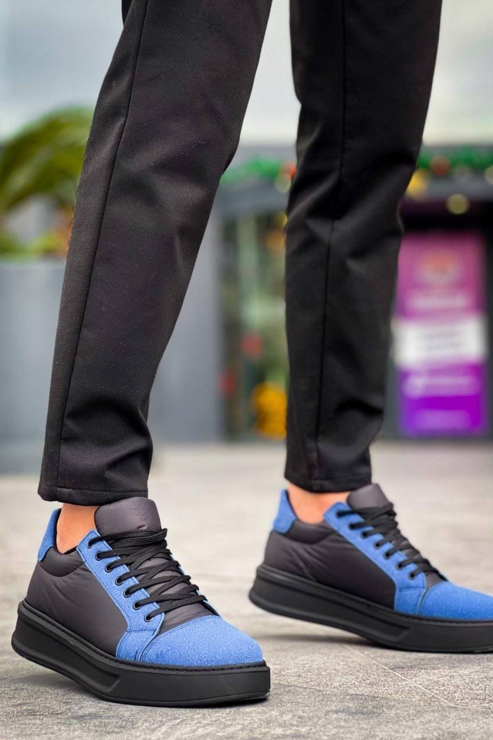 KB-X46 Erkek Günlük Bağcıklı Paraşüt Kumaş Süet Spor Sneaker Ayakkabı PKSST - Siyah/Mavi – Kuback Erkek Ayakkabı