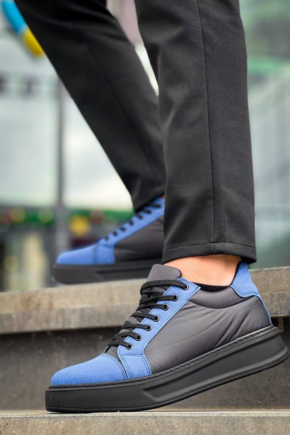 KB-X46 Erkek Günlük Bağcıklı Paraşüt Kumaş Süet Spor Sneaker Ayakkabı PKSST - Siyah/Mavi – Kuback Erkek Ayakkabı