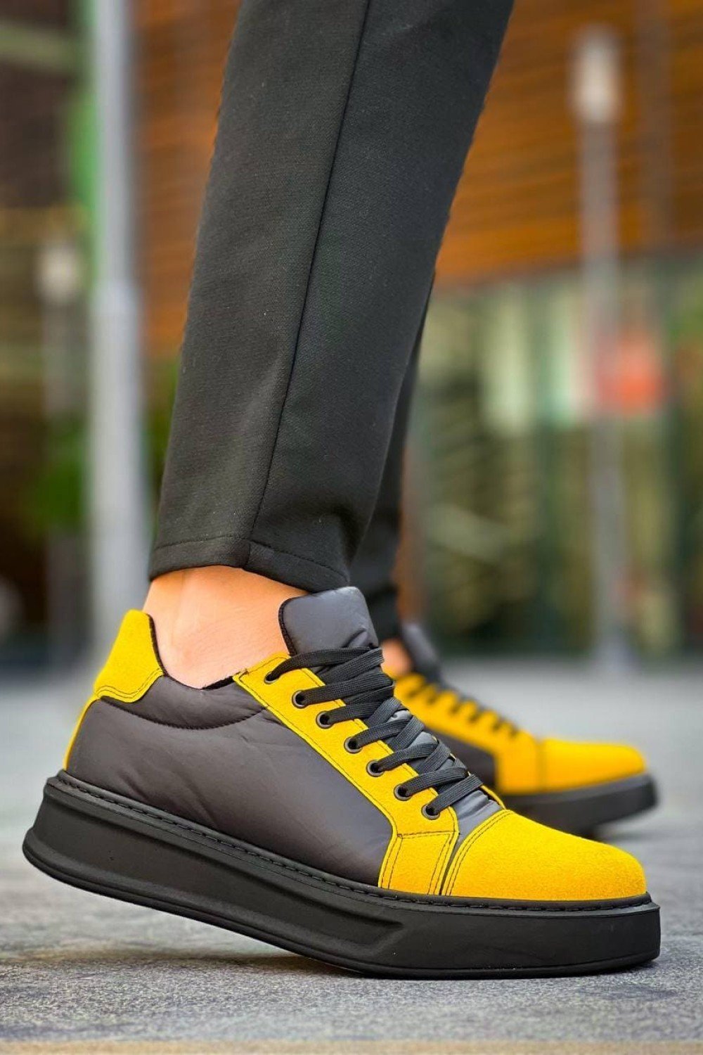 KB-X46 Erkek Günlük Bağcıklı Paraşüt Kumaş Süet Spor Sneaker Ayakkabı PKSST - Siyah/Sarı – Kuback Erkek Ayakkabı