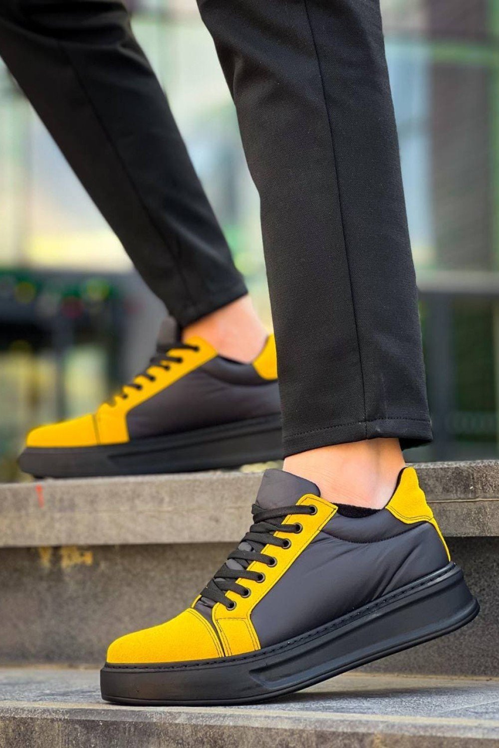 KB-X46 Erkek Günlük Bağcıklı Paraşüt Kumaş Süet Spor Sneaker Ayakkabı PKSST - Siyah/Sarı – Kuback Erkek Ayakkabı