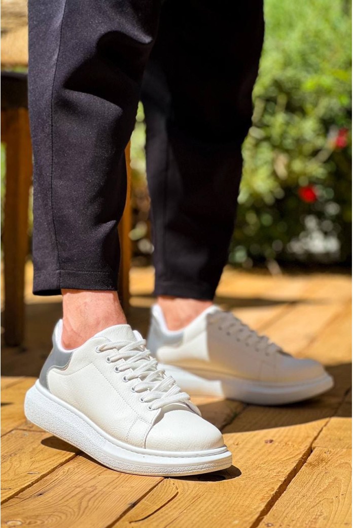 KB-X500 Erkek Günlük Bağcıklı Cilt Spor Sneaker Ayakkabı CBT - Beyaz/Silver