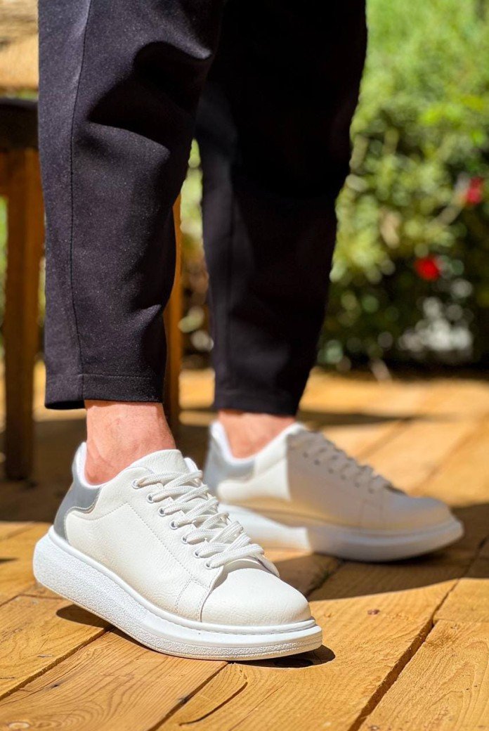 KB-X500 Erkek Günlük Bağcıklı Cilt Spor Sneaker Ayakkabı CBT - Beyaz/Silver