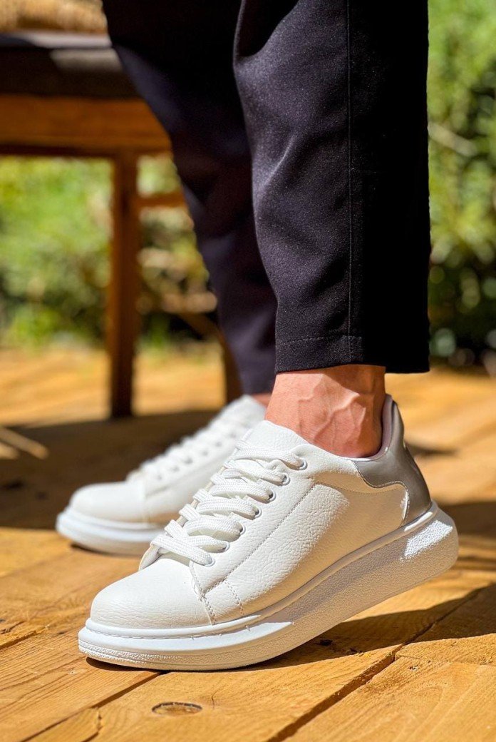 KB-X500 Erkek Günlük Bağcıklı Cilt Spor Sneaker Ayakkabı CBT - Beyaz/Silver