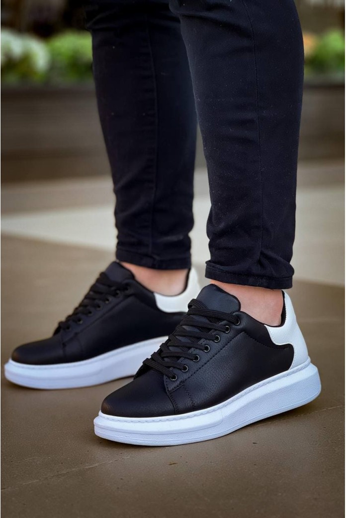 KB-X500 Erkek Günlük Bağcıklı Cilt Spor Sneaker Ayakkabı CBT - Siyah/Beyaz