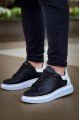 KB-X500 Erkek Günlük Bağcıklı Cilt Spor Sneaker Ayakkabı CBT - Siyah/Beyaz