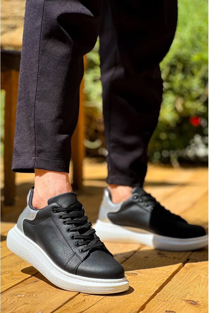 KB-X500 Erkek Günlük Bağcıklı Cilt Spor Sneaker Ayakkabı CBT - Siyah/Silver