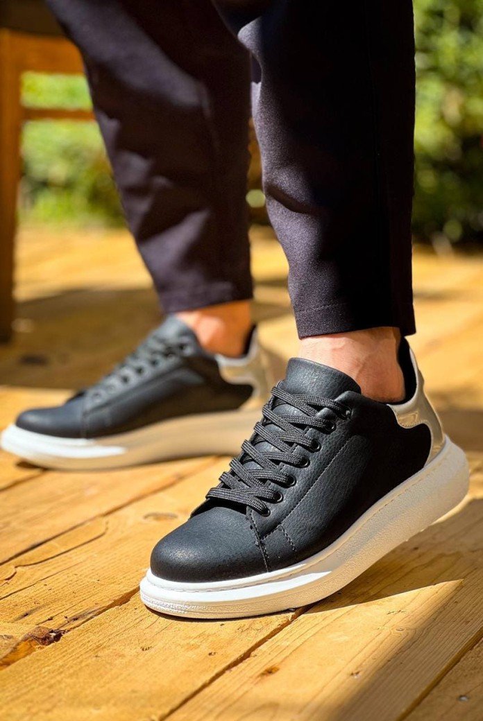 KB-X500 Erkek Günlük Bağcıklı Cilt Spor Sneaker Ayakkabı CBT - Siyah/Silver