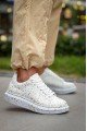 KB-X500 Erkek Günlük Bağcıklı Gold Baskılı Cilt Spor Sneaker Ayakkabı CBT - Beyaz
