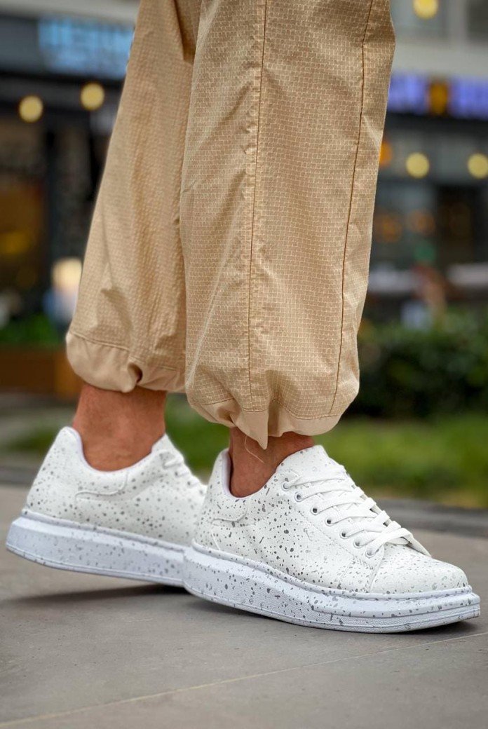 KB-X500 Erkek Günlük Bağcıklı Silver Baskılı Cilt Spor Sneaker Ayakkabı CBT - Beyaz