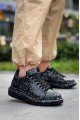 KB-X500 Erkek Günlük Bağcıklı Silver Baskılı Cilt Spor Sneaker Ayakkabı CST - Siyah