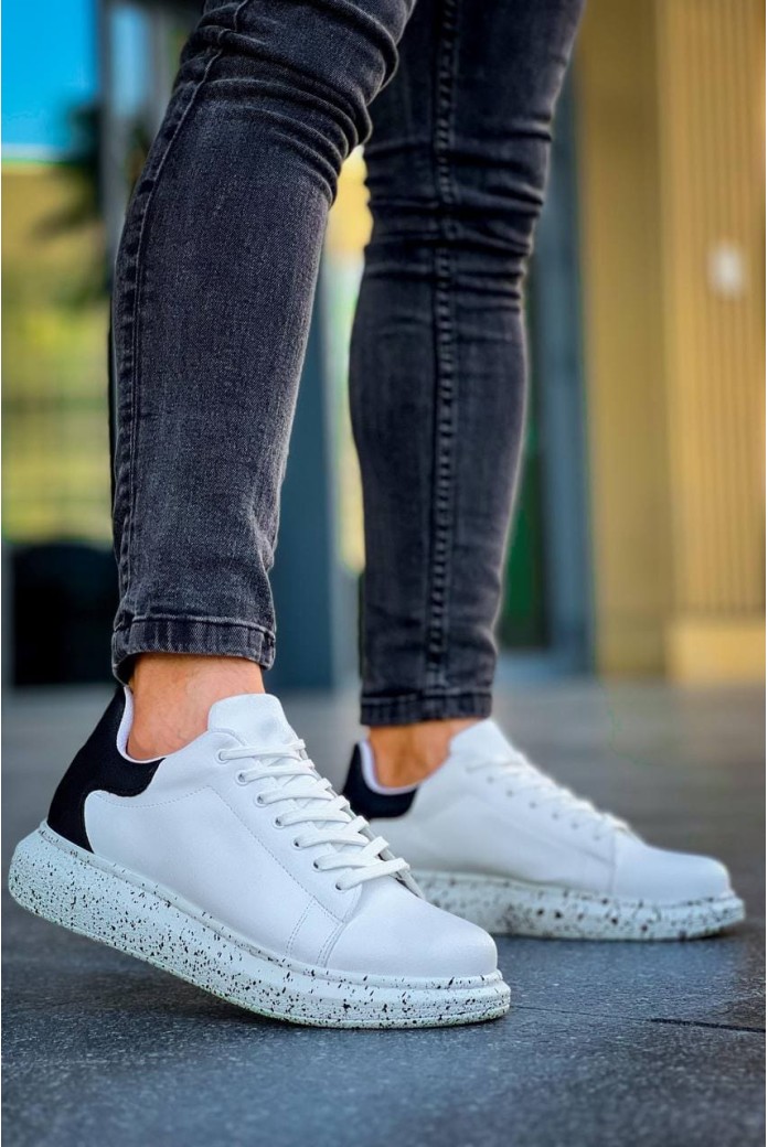 KB-X500 Erkek Günlük Bağcıklı Special Baskılı Cilt Spor Sneaker Ayakkabı CBT - Beyaz/Siyah