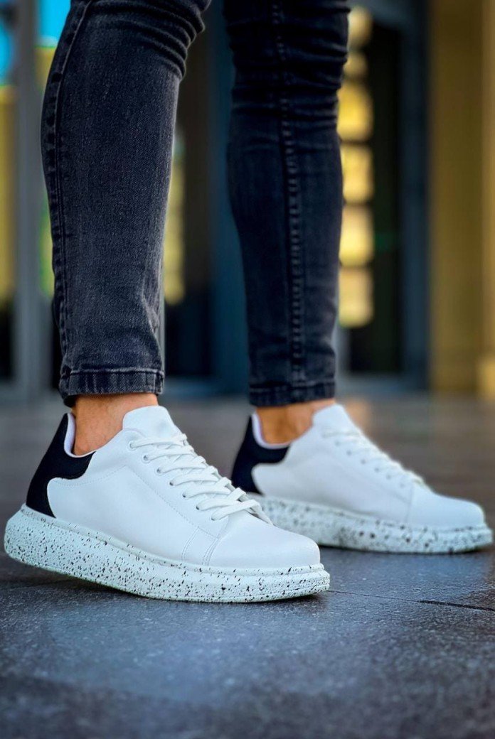 KB-X500 Erkek Günlük Bağcıklı Special Baskılı Cilt Spor Sneaker Ayakkabı CBT - Beyaz/Siyah