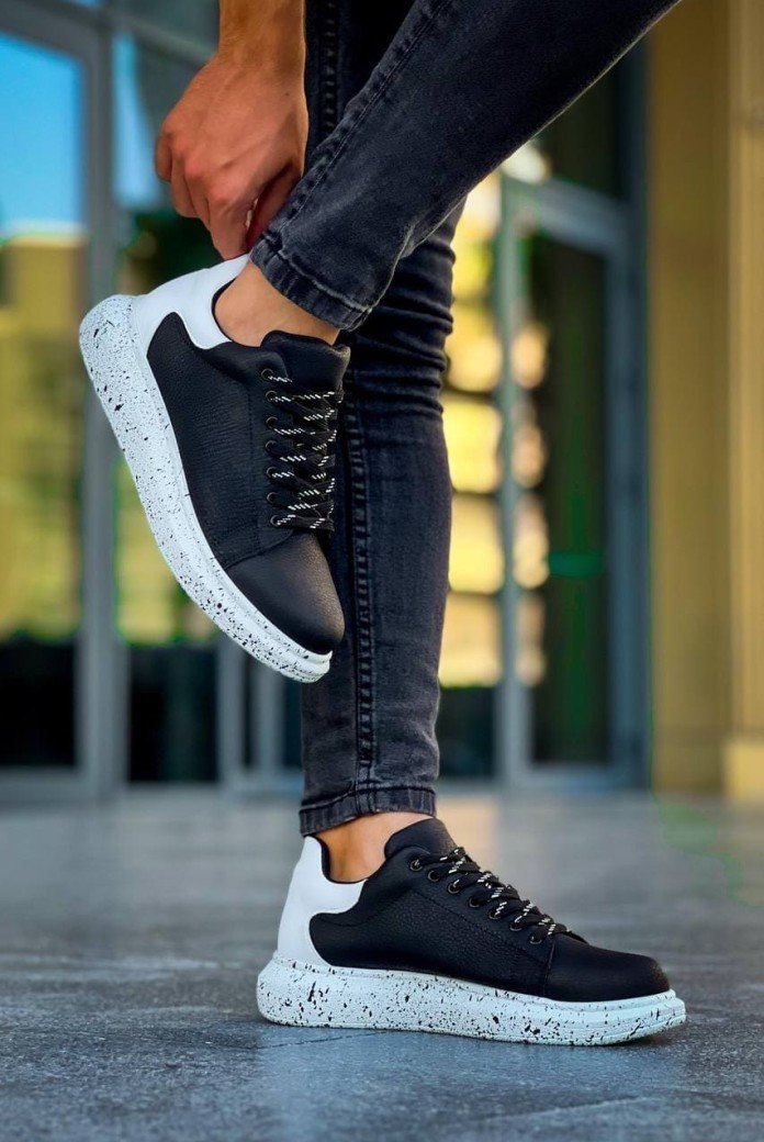 KB-X500 Erkek Günlük Bağcıklı Special Baskılı Cilt Spor Sneaker Ayakkabı CBT - Siyah/Beyaz