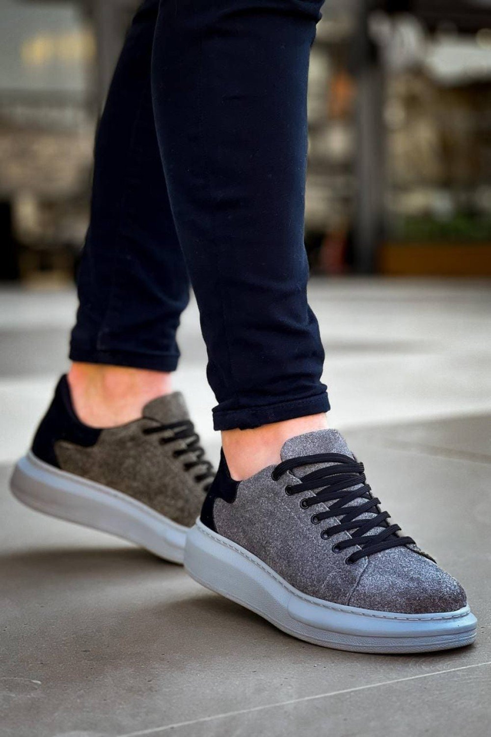 KB-X500 Erkek Günlük Bağcıklı Süet Spor Sneaker Ayakkabı SGT - Gri/Siyah – Kuback Erkek Ayakkabı