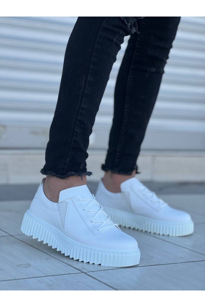 KB-X502 Erkek Günlük Bağcıklı Cilt Spor Sneaker Ayakkabı CBT - Beyaz