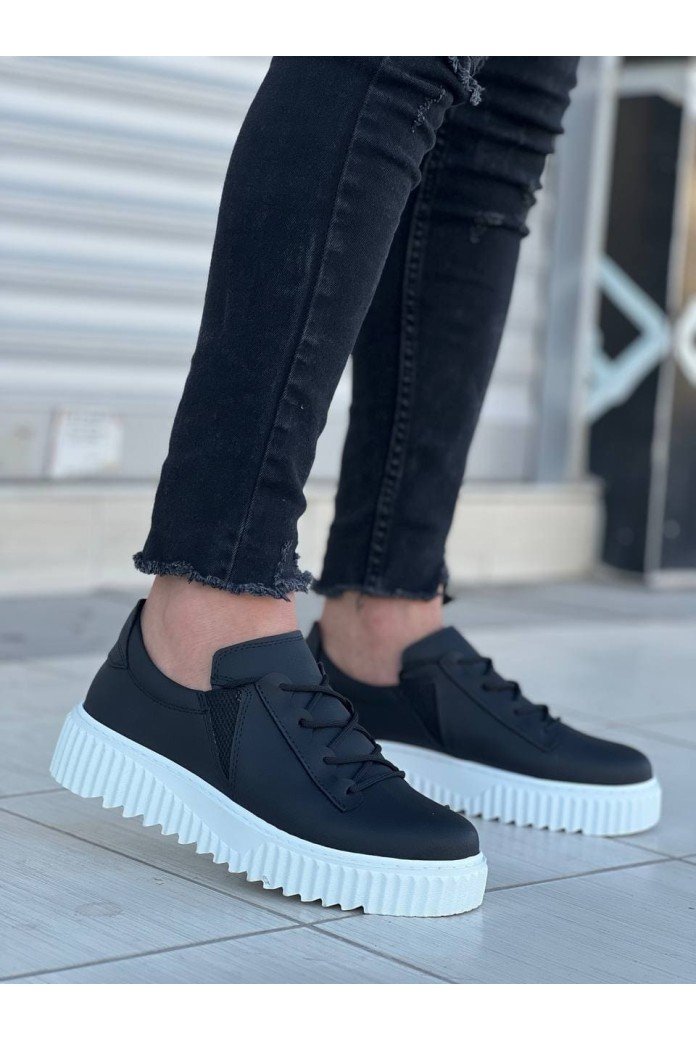 KB-X502 Erkek Günlük Bağcıklı Cilt Spor Sneaker Ayakkabı CBT - Siyah