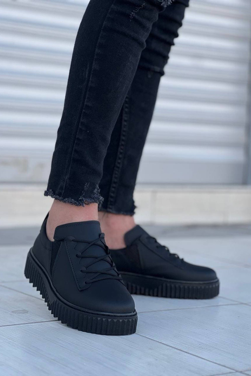 KB-X502 Erkek Günlük Bağcıklı Cilt Spor Sneaker Ayakkabı CST - Siyah – Kuback Erkek Ayakkabı