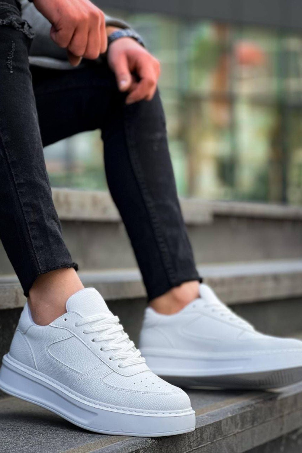 KB-X8 Erkek Günlük Bağcıklı Cilt Spor Sneaker Ayakkabı CBT - Beyaz – Kuback Erkek Ayakkabı