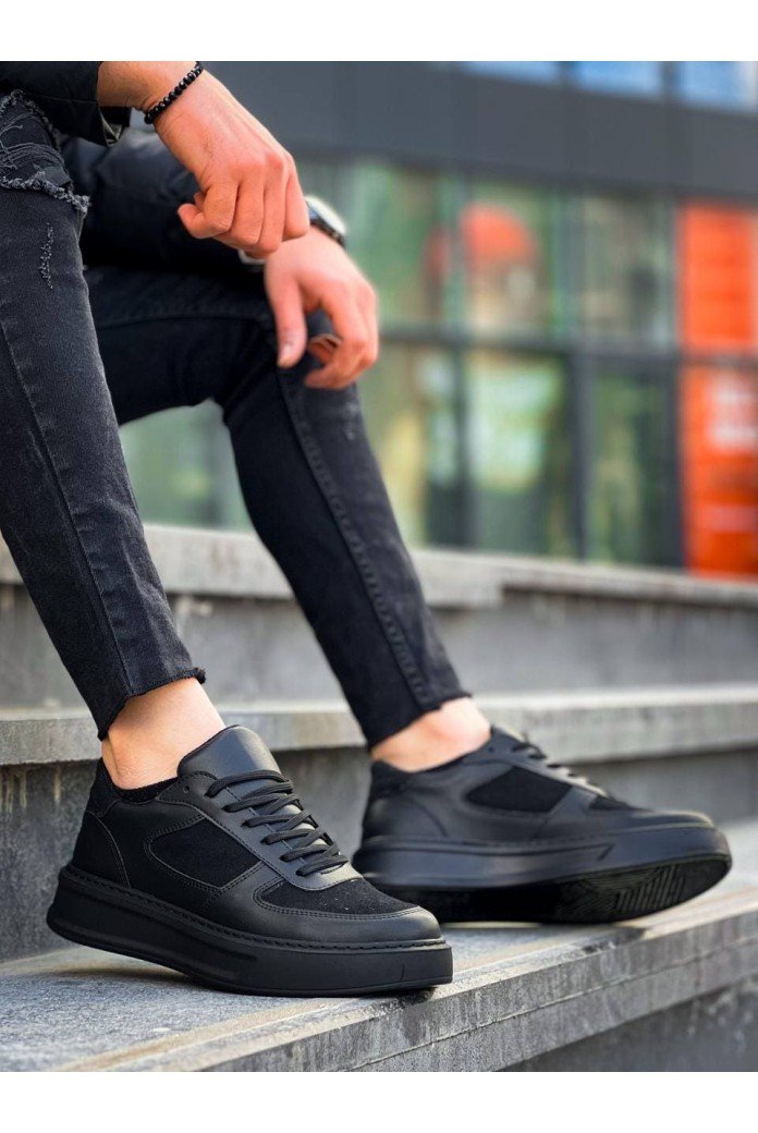 KB-X8 Erkek Günlük Bağcıklı Cilt Süet Spor Sneaker Ayakkabı CSST - Siyah