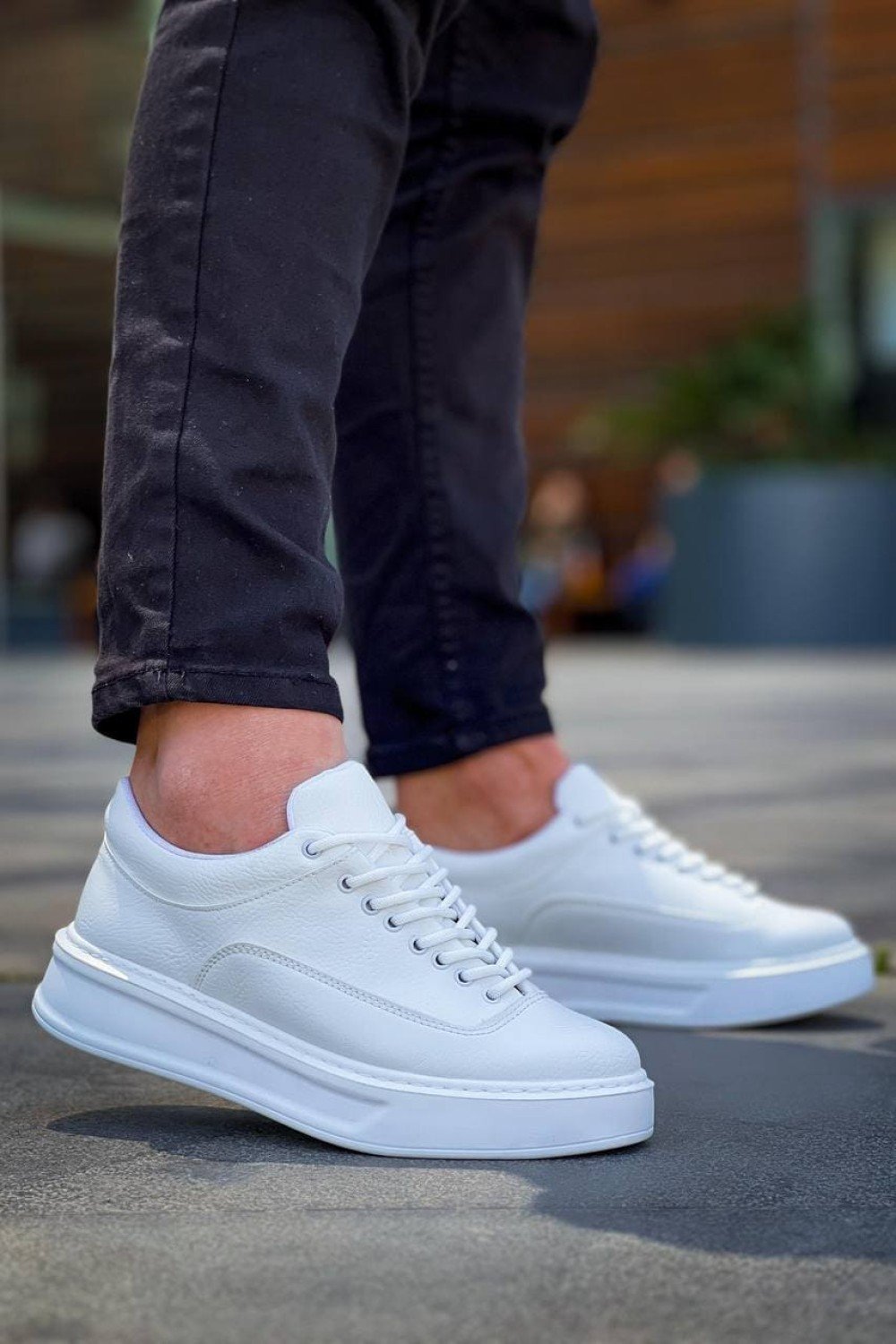 KB005 Erkek Günlük Bağcıklı Cilt Spor Sneaker Ayakkabı CBT - Beyaz – Kuback Erkek Ayakkabı