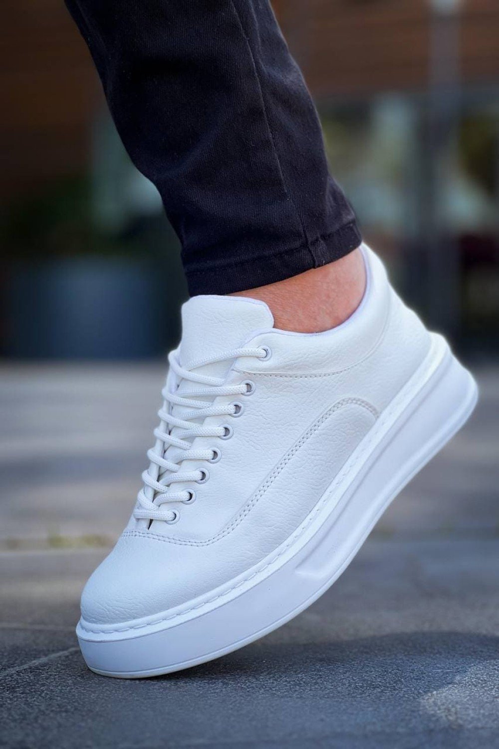 KB005 Erkek Günlük Bağcıklı Cilt Spor Sneaker Ayakkabı CBT - Beyaz – Kuback Erkek Ayakkabı