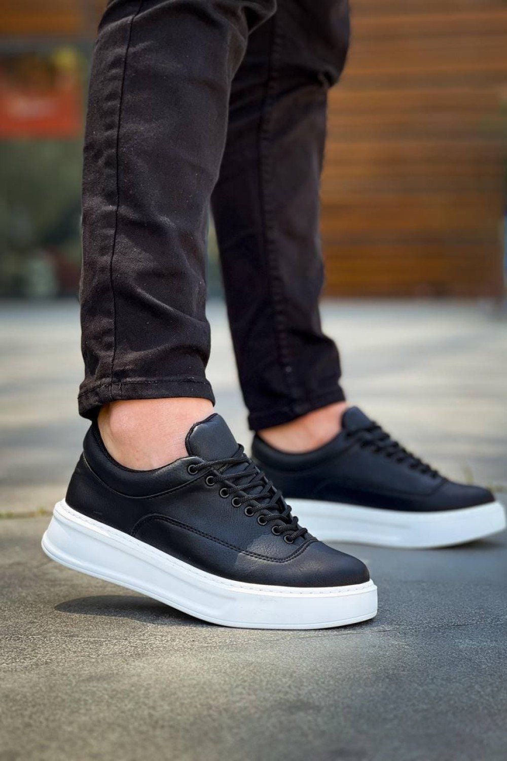 KB005 Erkek Günlük Bağcıklı Cilt Spor Sneaker Ayakkabı CBT - Siyah – Kuback Erkek Ayakkabı