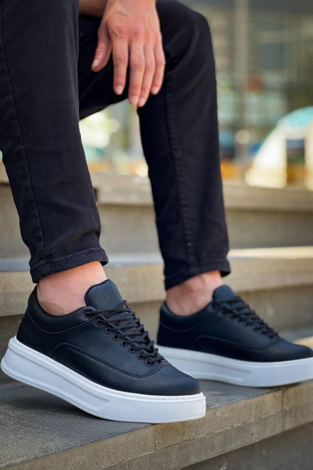 KB005 Erkek Günlük Bağcıklı Cilt Spor Sneaker Ayakkabı CBT - Siyah – Kuback Erkek Ayakkabı