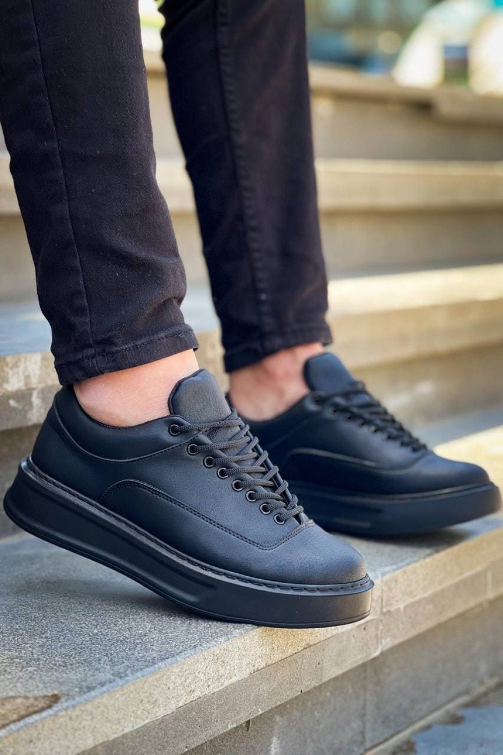 KB005 Erkek Günlük Bağcıklı Cilt Spor Sneaker Ayakkabı CST - Siyah – Kuback Erkek Ayakkabı