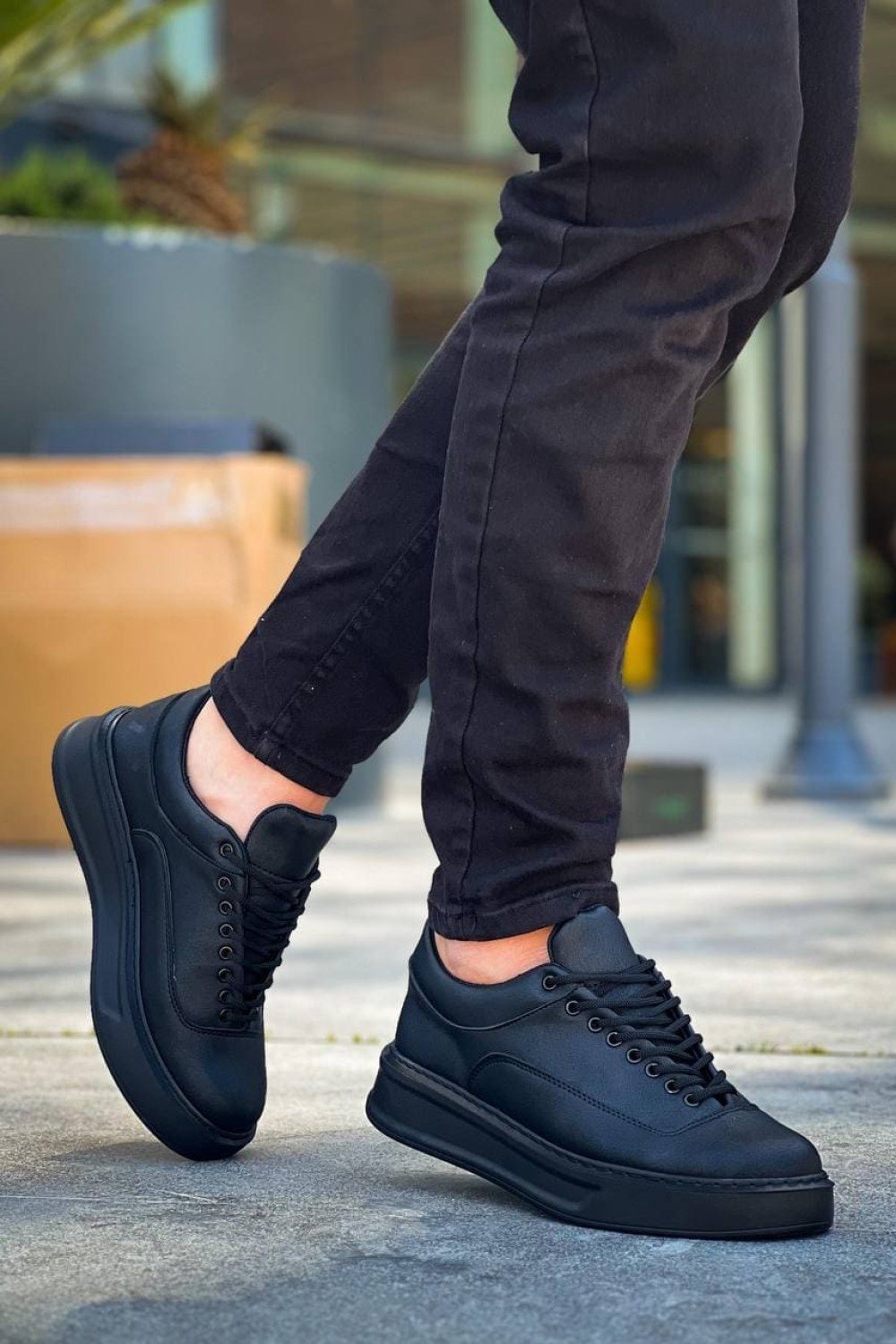 KB005 Erkek Günlük Bağcıklı Cilt Spor Sneaker Ayakkabı CST - Siyah – Kuback Erkek Ayakkabı