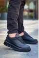 KB005 Erkek Günlük Bağcıklı Cilt Spor Sneaker Ayakkabı CST - Siyah