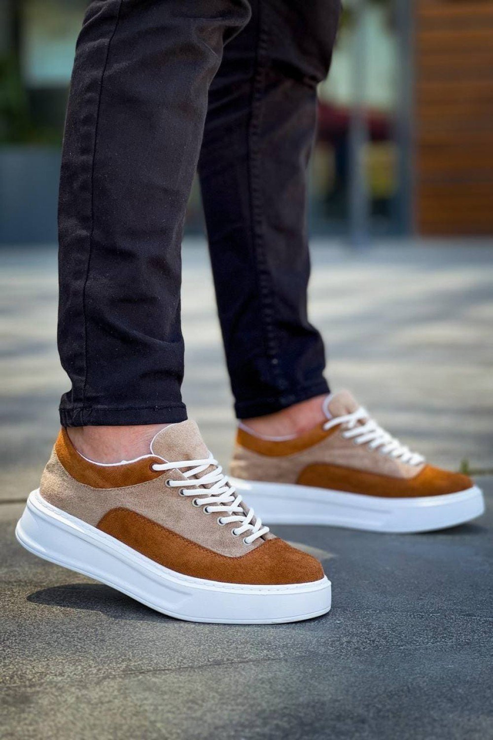 KB005 Erkek Günlük Bağcıklı Süet Spor Sneaker Ayakkabı SBT - Bej/Taba – Kuback Erkek Ayakkabı