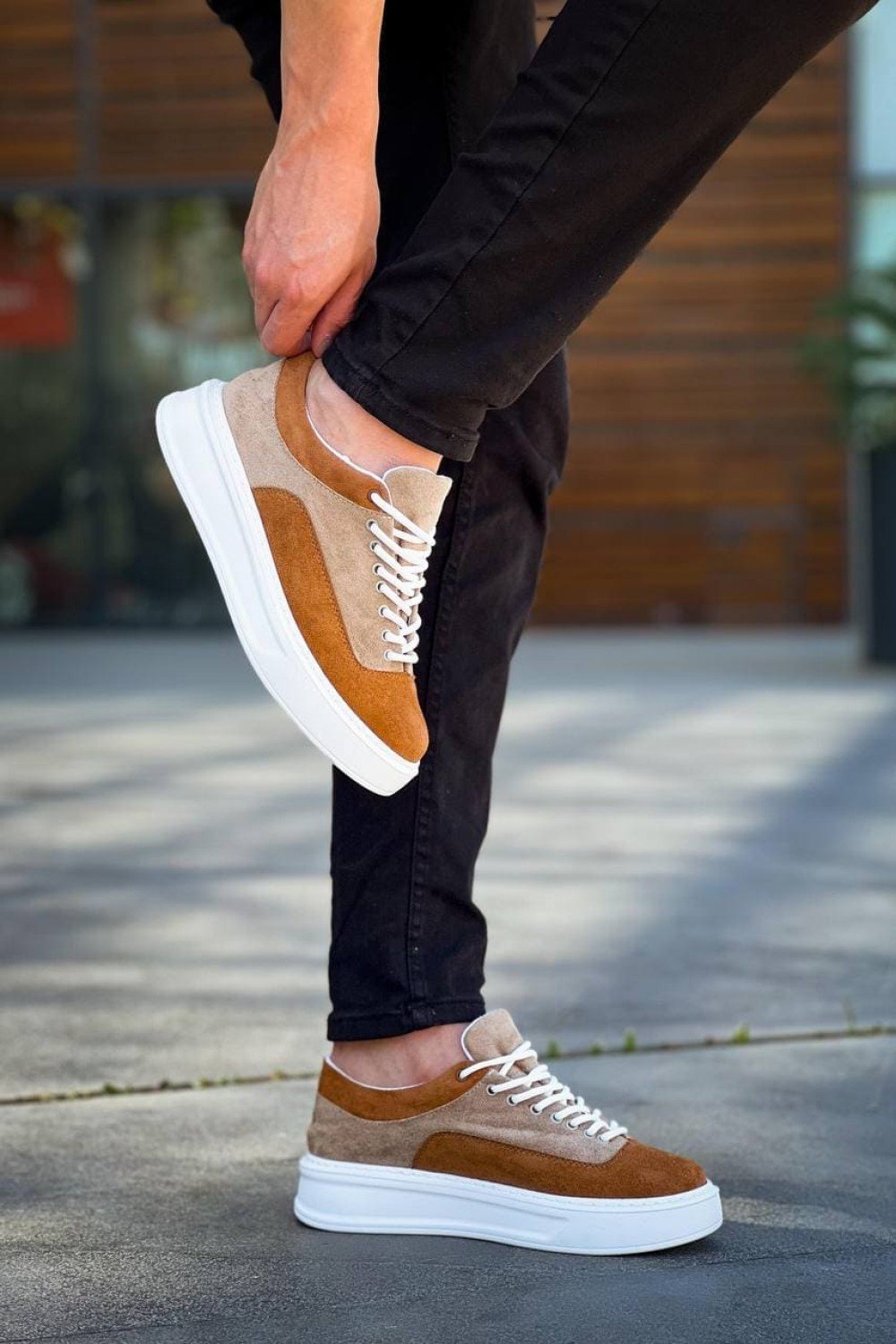 KB005 Erkek Günlük Bağcıklı Süet Spor Sneaker Ayakkabı SBT - Bej/Taba – Kuback Erkek Ayakkabı