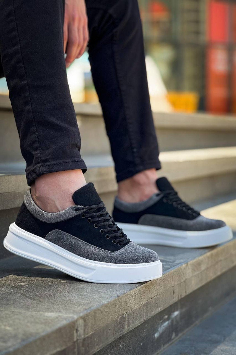 KB005 Erkek Günlük Bağcıklı Süet Spor Sneaker Ayakkabı SBT - Siyah/Gri – Kuback Erkek Ayakkabı