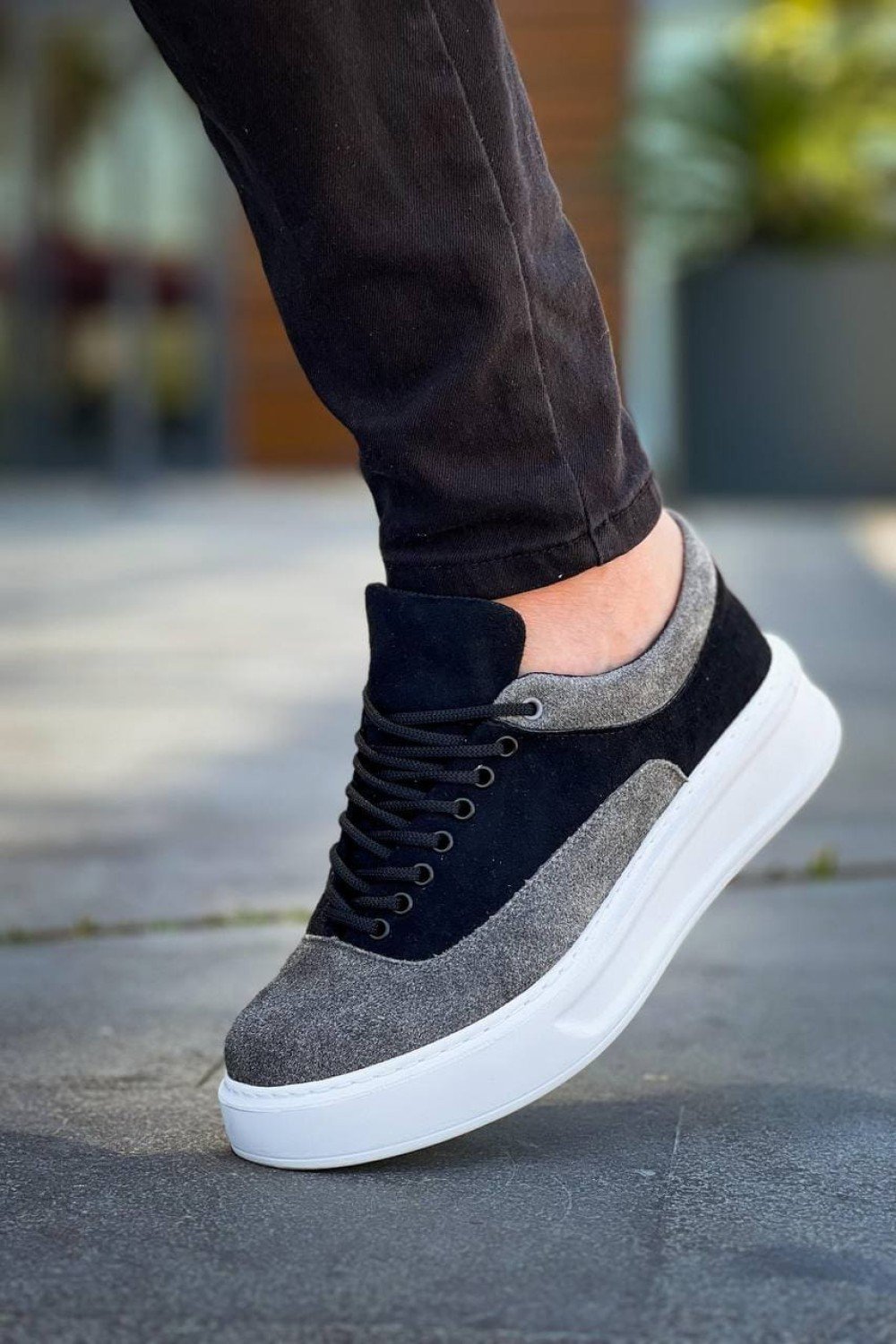 KB005 Erkek Günlük Bağcıklı Süet Spor Sneaker Ayakkabı SBT - Siyah/Gri – Kuback Erkek Ayakkabı