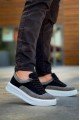 KB005 Erkek Günlük Bağcıklı Süet Spor Sneaker Ayakkabı SBT - Siyah/Gri
