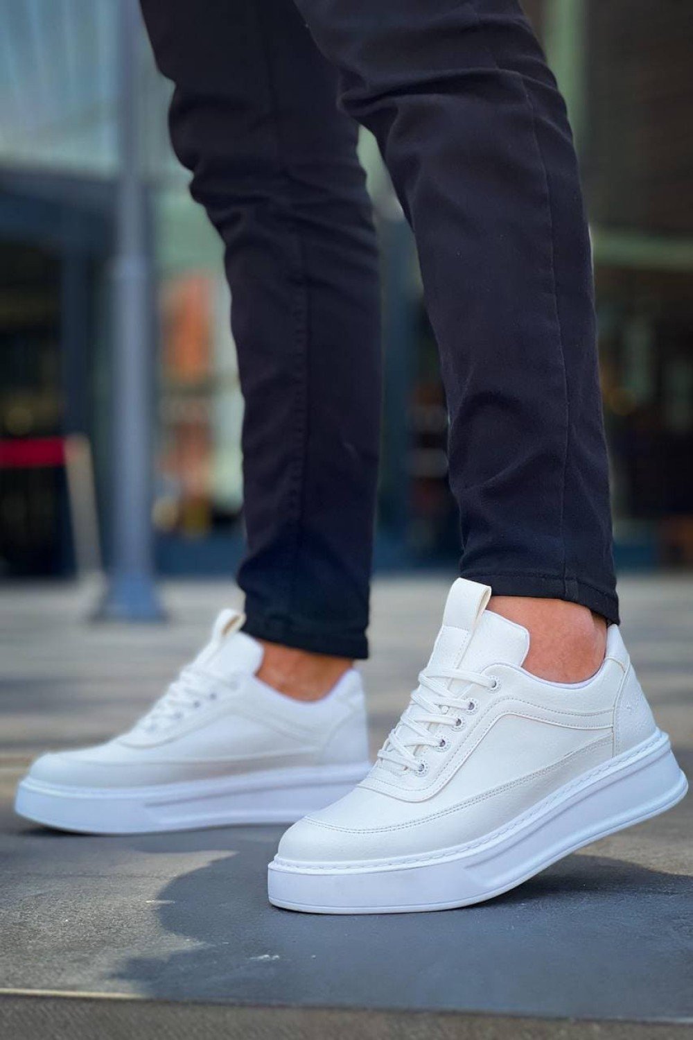 KB006 Erkek Günlük Bağcıklı Cilt Spor Sneaker Ayakkabı CBT - Beyaz – Kuback Erkek Ayakkabı