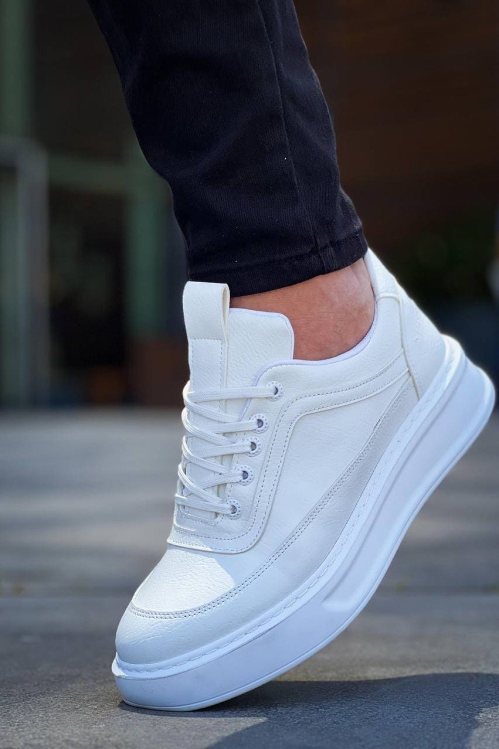 KB006 Erkek Günlük Bağcıklı Cilt Spor Sneaker Ayakkabı CBT - Beyaz – Kuback Erkek Ayakkabı