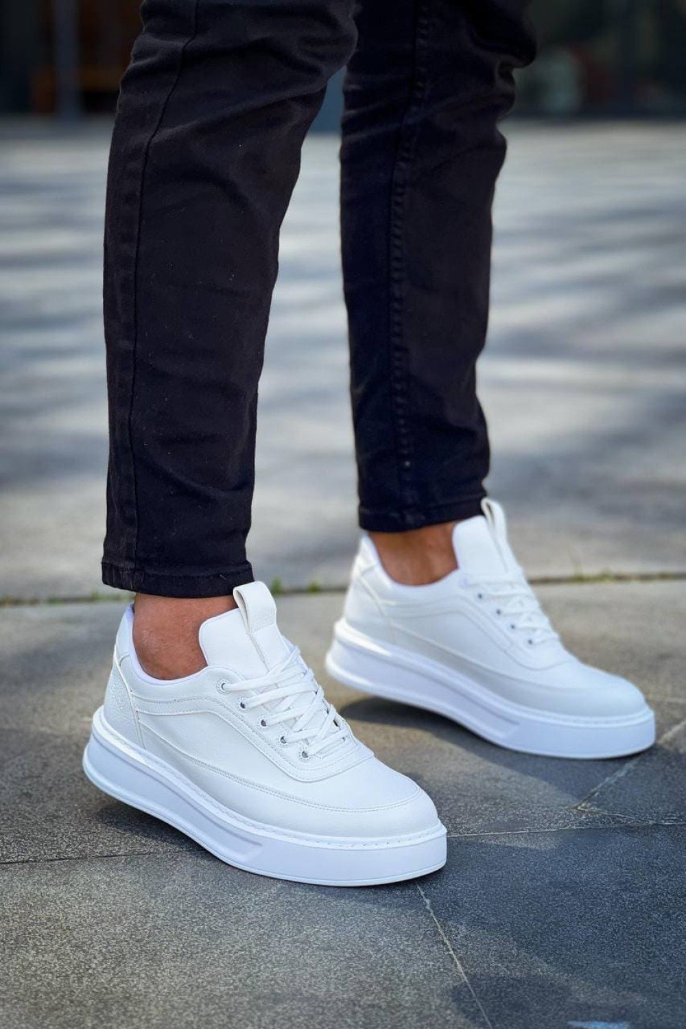 KB006 Erkek Günlük Bağcıklı Cilt Spor Sneaker Ayakkabı CBT - Beyaz – Kuback Erkek Ayakkabı