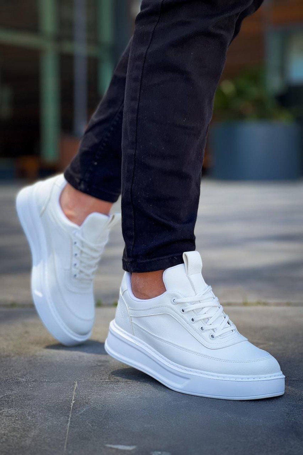 KB006 Erkek Günlük Bağcıklı Cilt Spor Sneaker Ayakkabı CBT - Beyaz – Kuback Erkek Ayakkabı