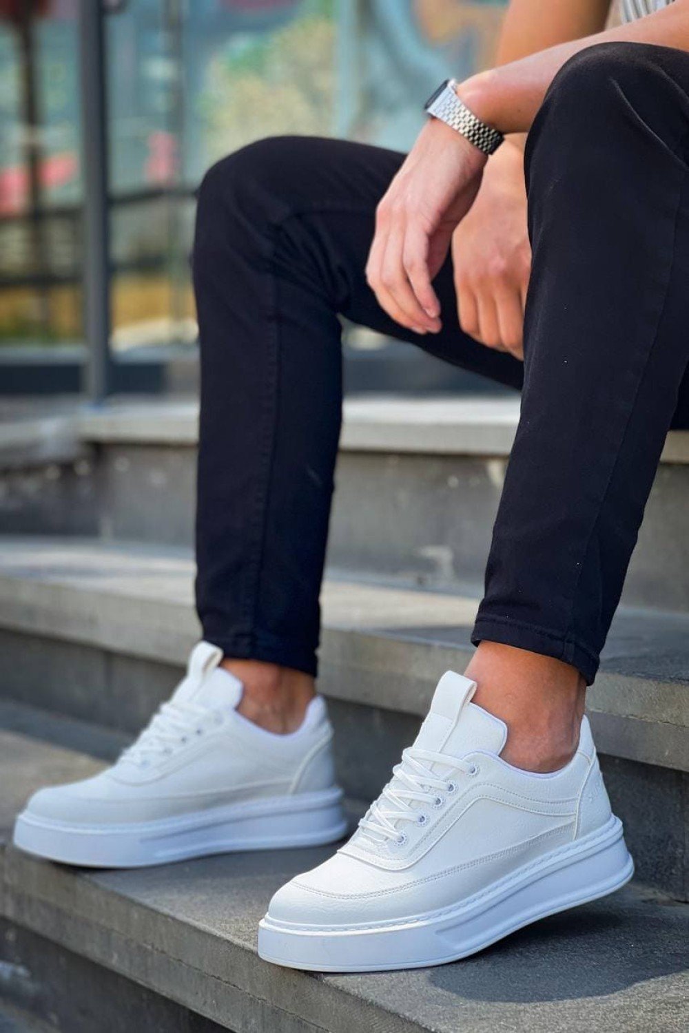 KB006 Erkek Günlük Bağcıklı Cilt Spor Sneaker Ayakkabı CBT - Beyaz – Kuback Erkek Ayakkabı