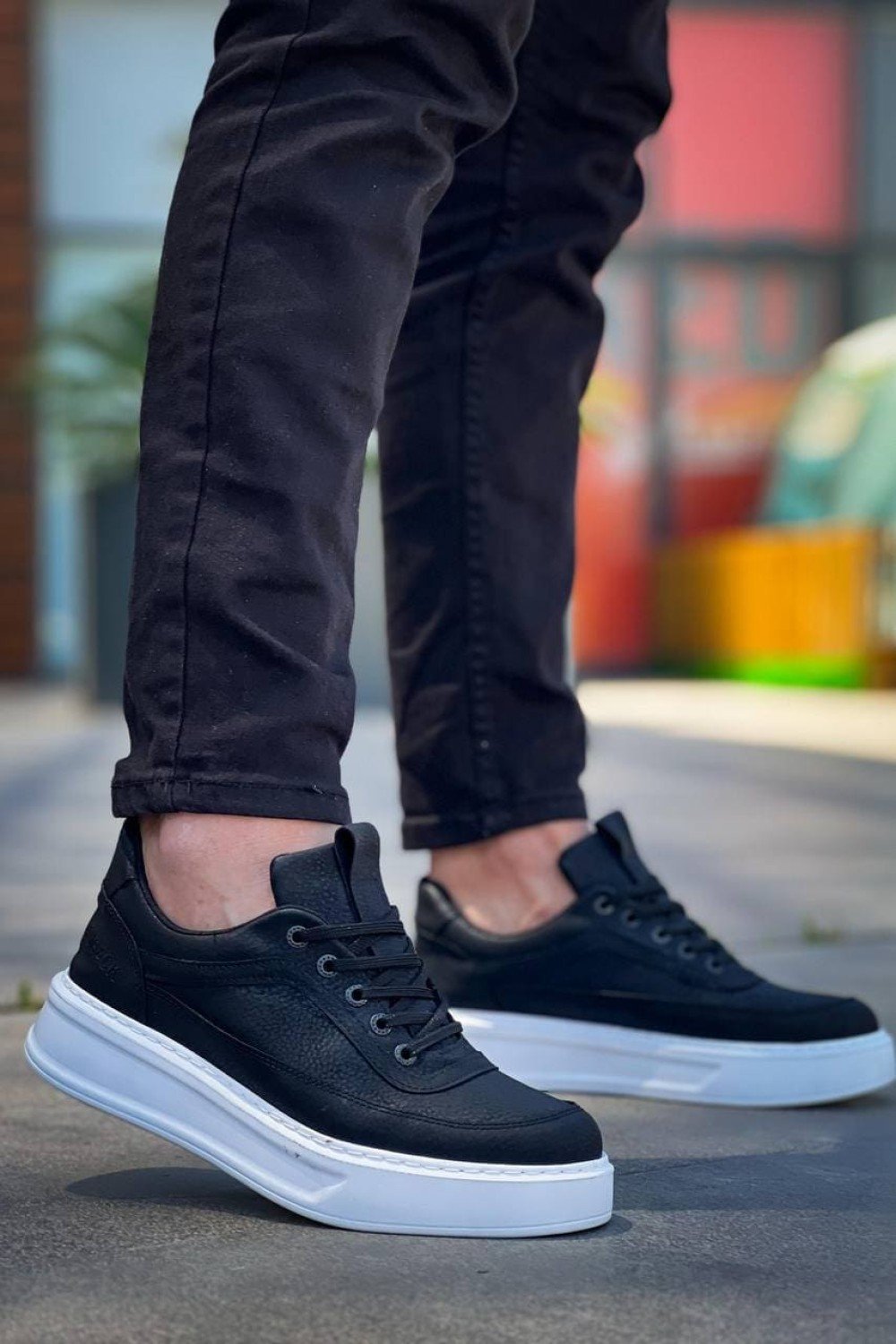 KB006 Erkek Günlük Bağcıklı Cilt Spor Sneaker Ayakkabı CBT - Siyah – Kuback Erkek Ayakkabı