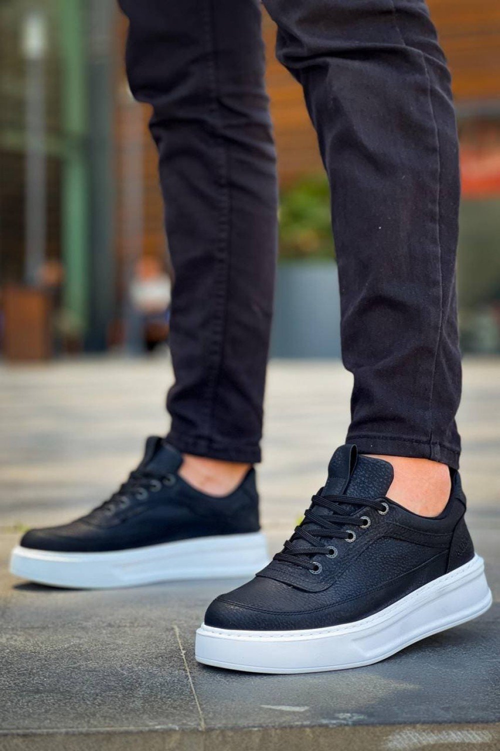 KB006 Erkek Günlük Bağcıklı Cilt Spor Sneaker Ayakkabı CBT - Siyah – Kuback Erkek Ayakkabı