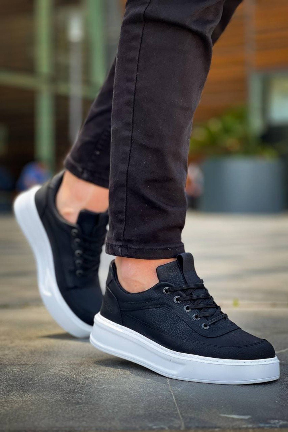 KB006 Erkek Günlük Bağcıklı Cilt Spor Sneaker Ayakkabı CBT - Siyah – Kuback Erkek Ayakkabı