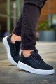 KB006 Erkek Günlük Bağcıklı Cilt Spor Sneaker Ayakkabı CBT - Siyah – Kuback Erkek Ayakkabı