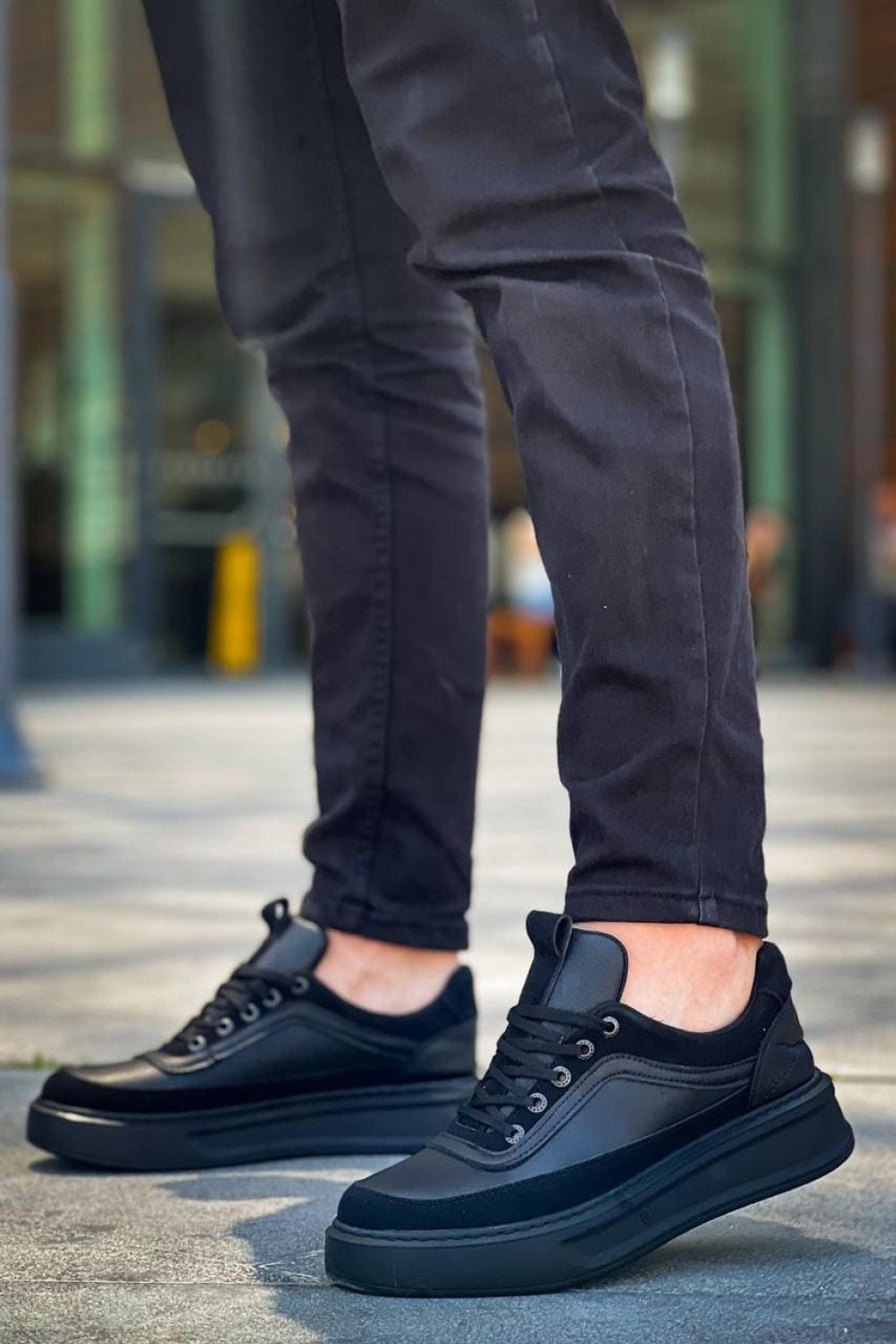 KB006 Erkek Günlük Bağcıklı Cilt Spor Sneaker Ayakkabı CST - Siyah – Kuback Erkek Ayakkabı
