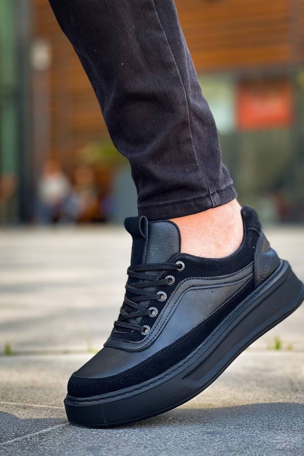 KB006 Erkek Günlük Bağcıklı Cilt Spor Sneaker Ayakkabı CST - Siyah – Kuback Erkek Ayakkabı