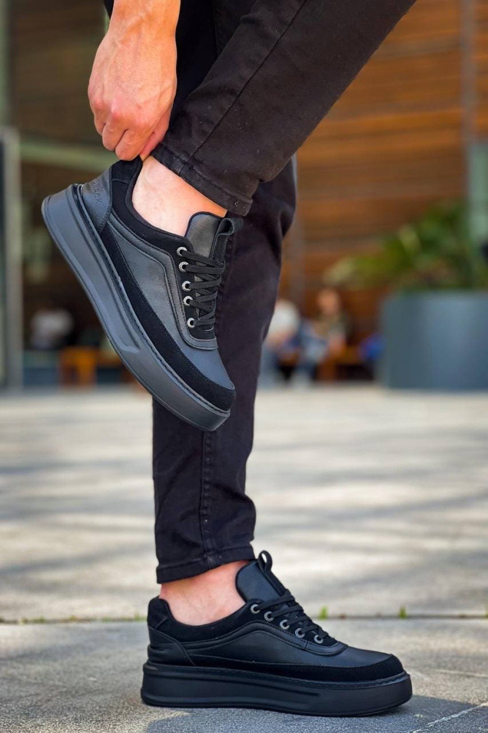 KB006 Erkek Günlük Bağcıklı Cilt Spor Sneaker Ayakkabı CST - Siyah – Kuback Erkek Ayakkabı