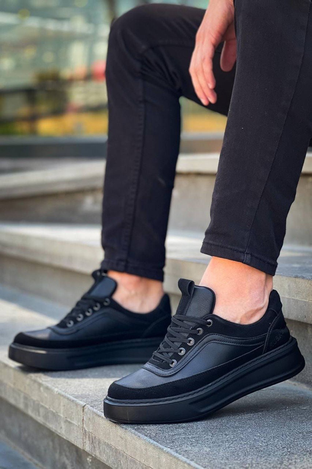 KB006 Erkek Günlük Bağcıklı Cilt Spor Sneaker Ayakkabı CST - Siyah – Kuback Erkek Ayakkabı