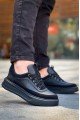 KB006 Erkek Günlük Bağcıklı Cilt Spor Sneaker Ayakkabı CST - Siyah